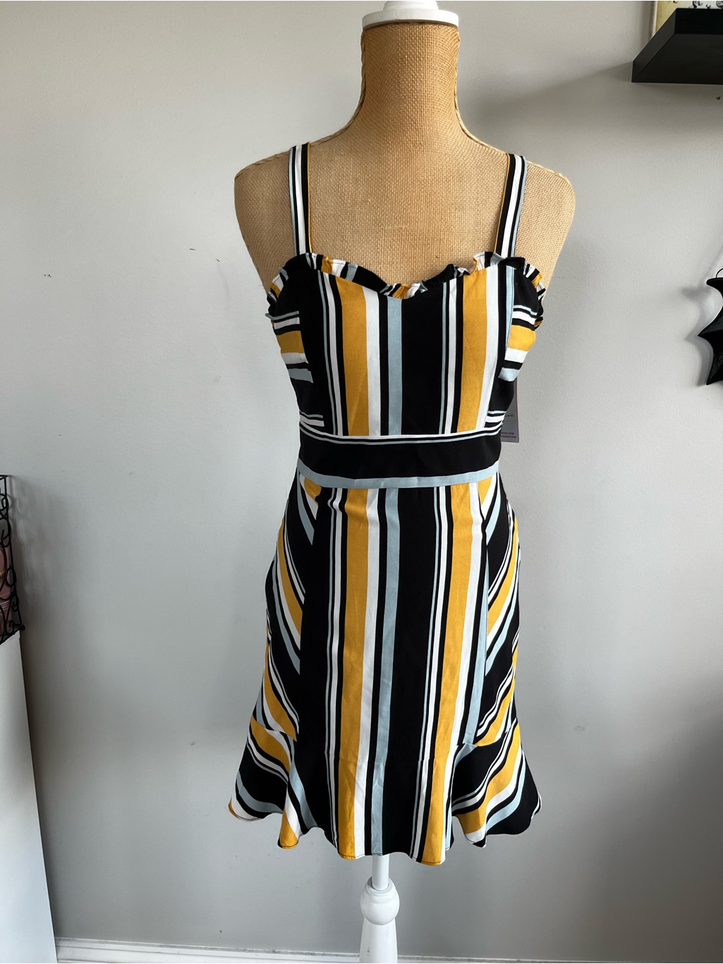Parker Nwt Striped Fit & Flare Dress Xs Yellow Black